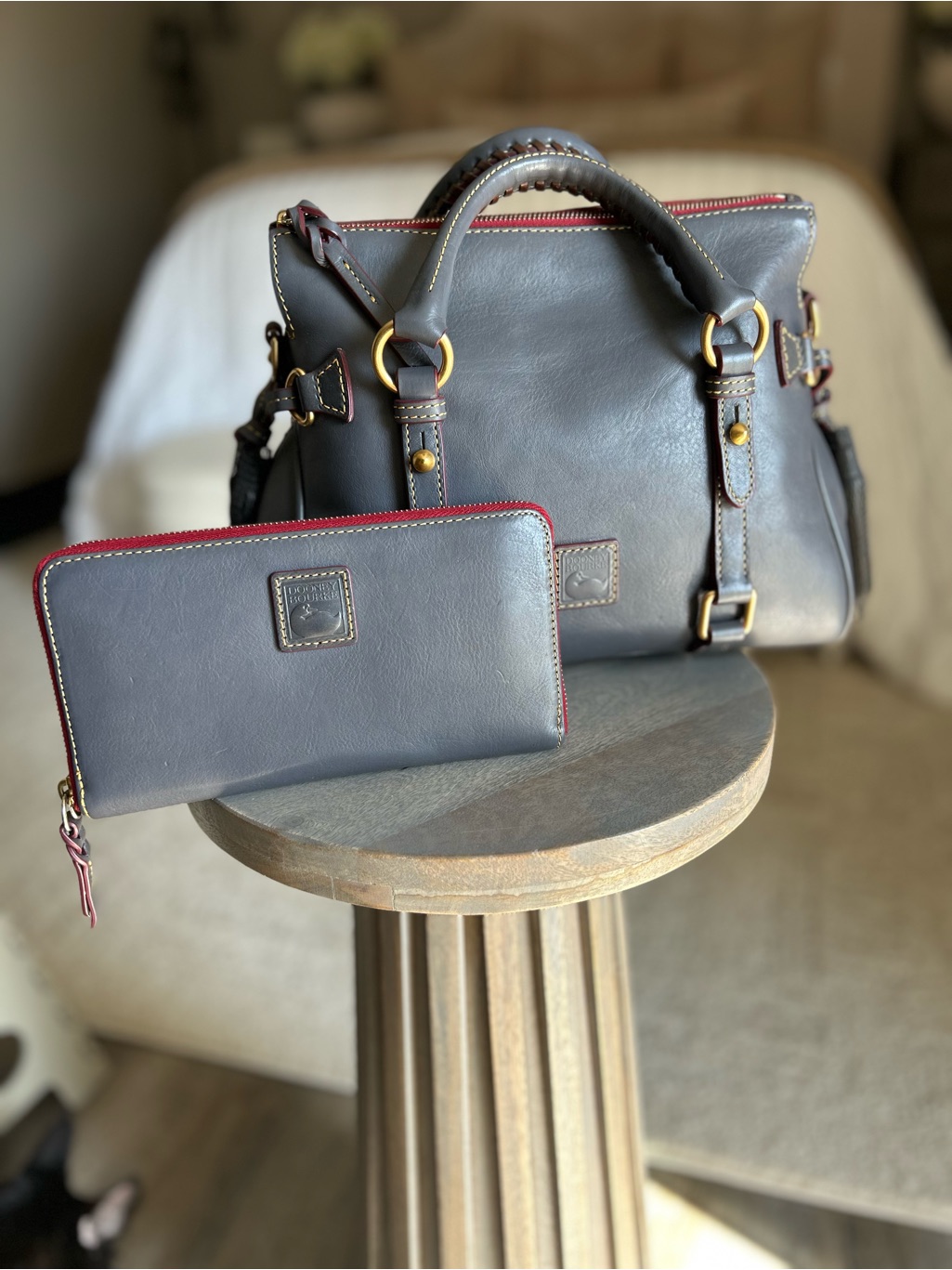 Dooney And Bourke Florentine Mini Satchel With Wallet/Wristlet Steel Blue